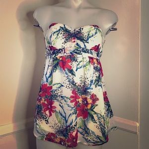 Strapless Flowy Flower Floral Print Babydoll S